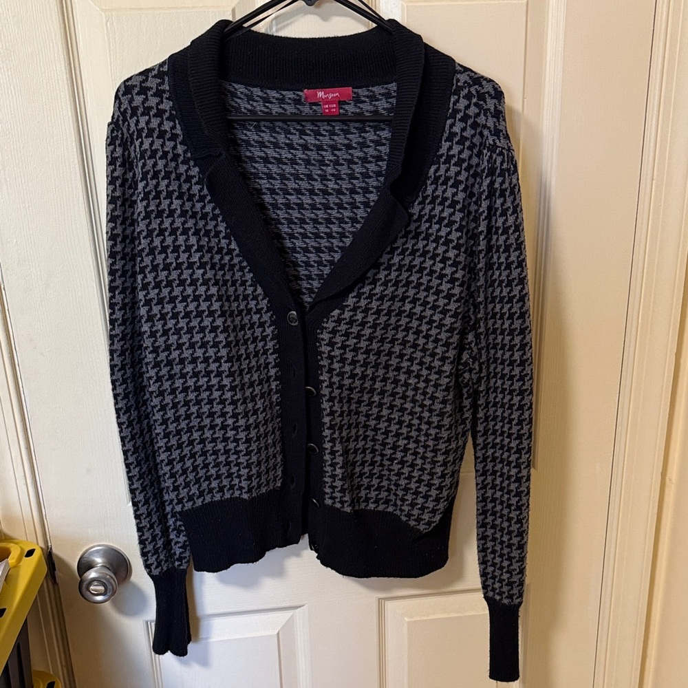 Monsoon Black and Gray Houndstooth Cardigan